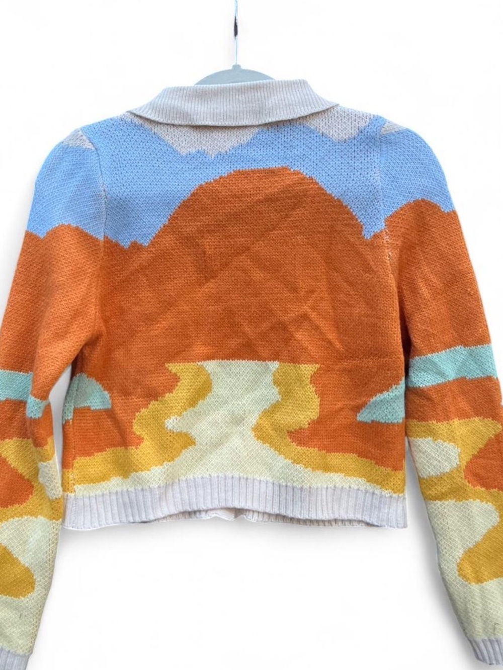 Honey Toc Orange & Blue Patterned Collared Cardigan Sweater - Picture 6 of 7